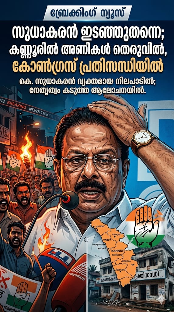 സുധാകരൻ ഇടഞ്ഞുതന്നെ; കണ്ണൂരിൽ അണികൾ തെരുവിൽ, കോൺഗ്രസ് പ്രതിസന്ധിയിൽ